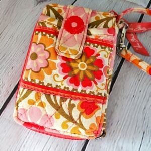Vera Bradley Floral Wristlet Wallet Pink Mustard Yellow Quilted
